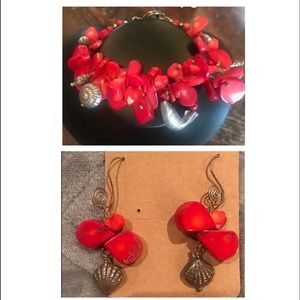 Red Coral Bracelet and Earrings Set